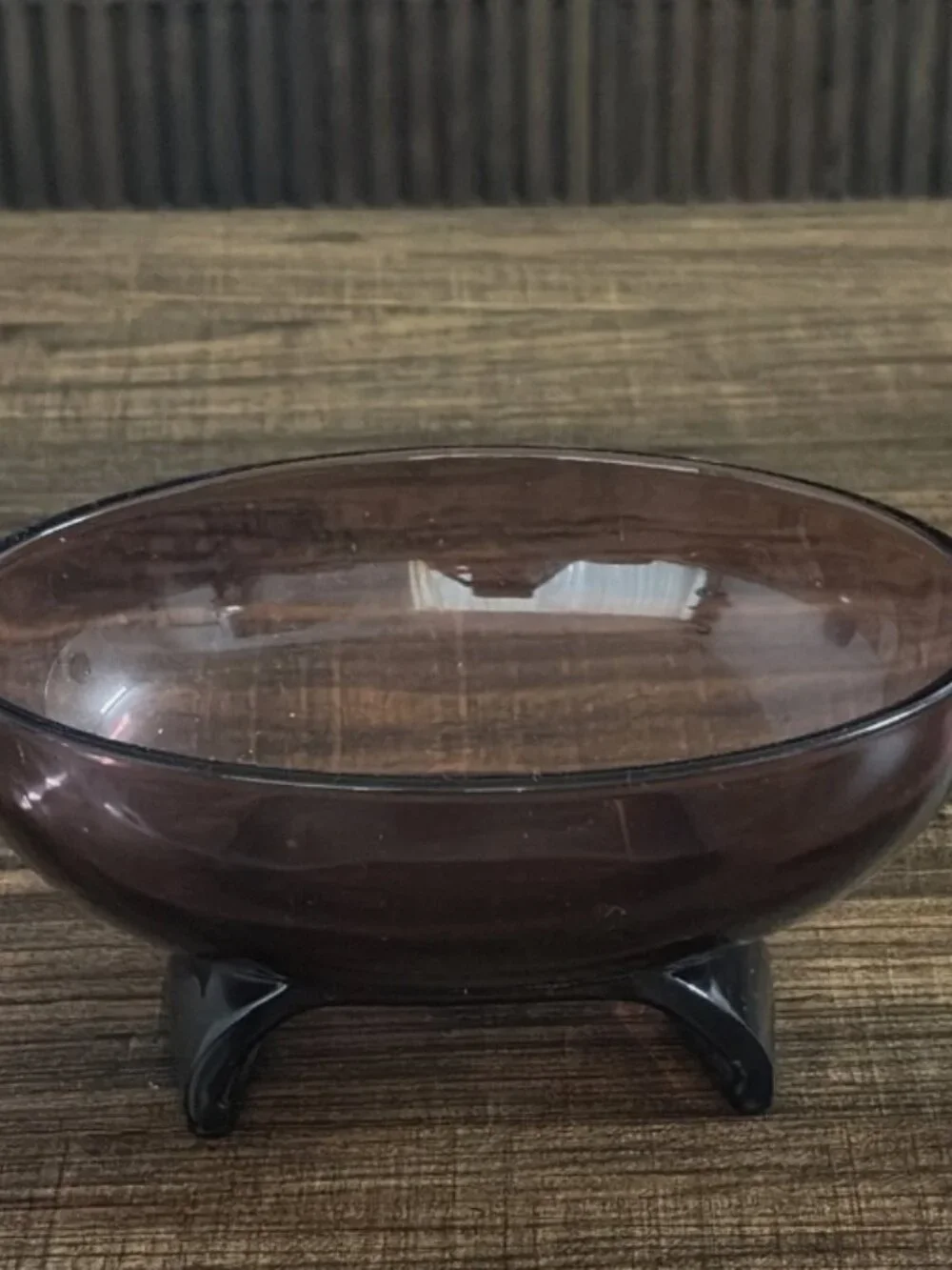 Vintage Viking Glass #1048 Scroll Oval Bowl Amethyst Purple Footed MCM 1954